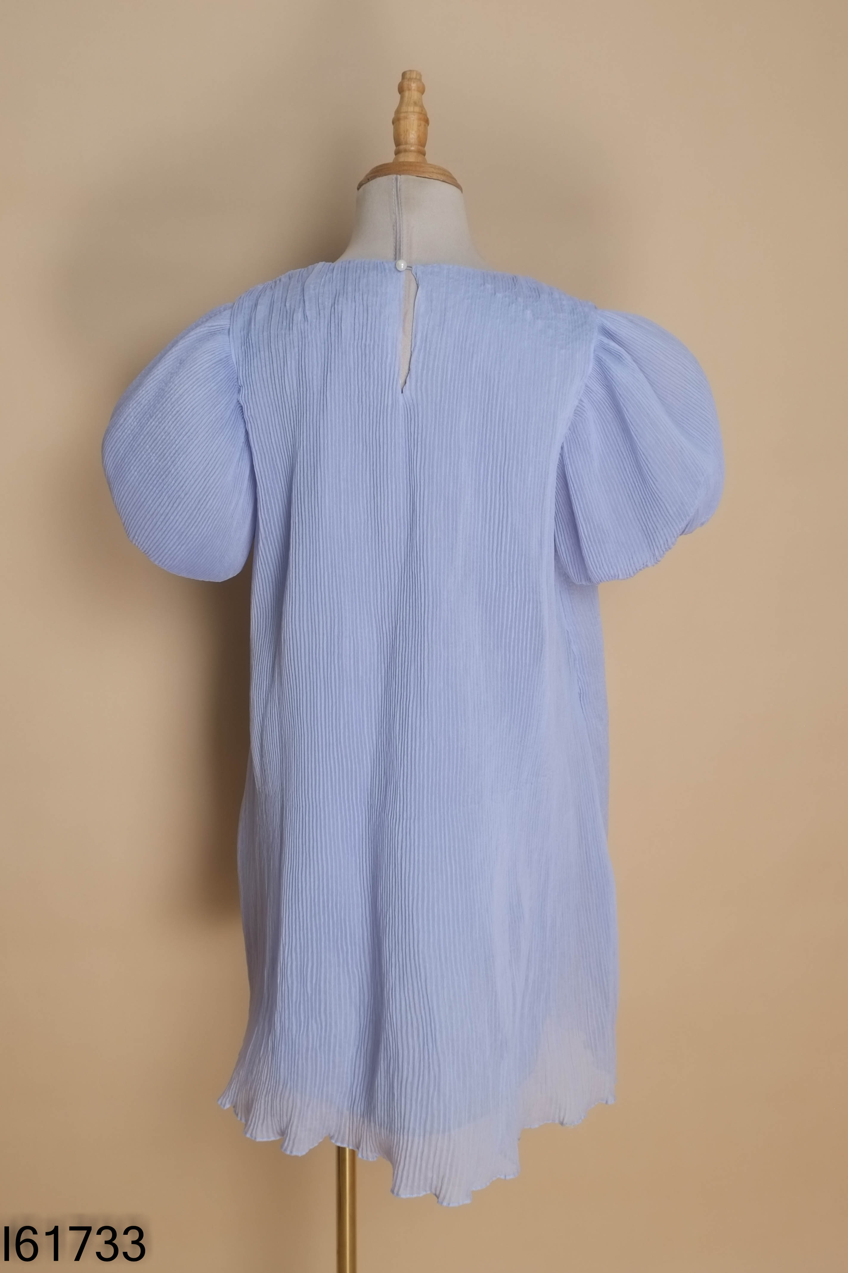 Váy voan xanh LIIN tay bồng xếp li