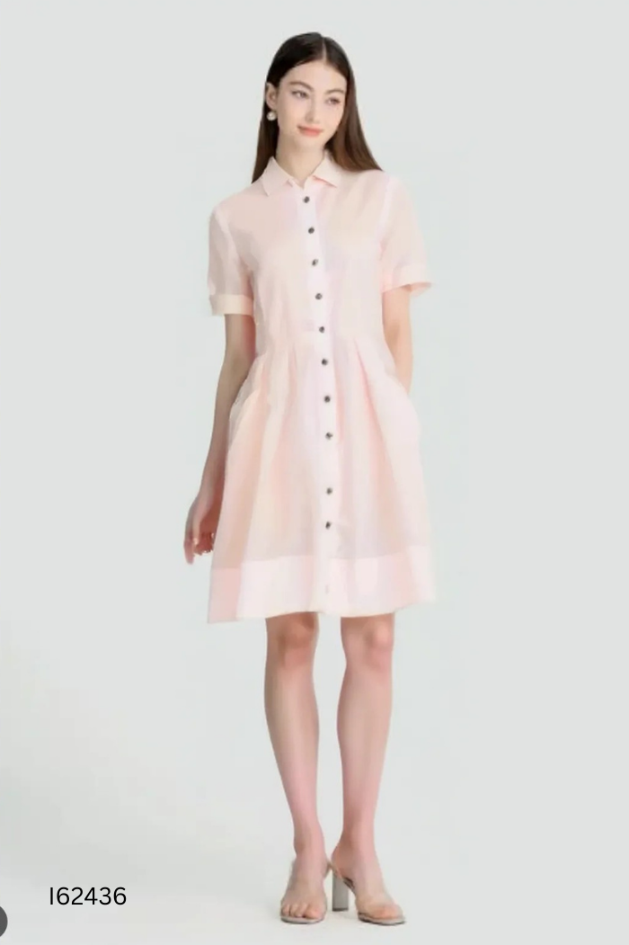 Váy voan tơ KATE SPADE hồng cổ sơ mi