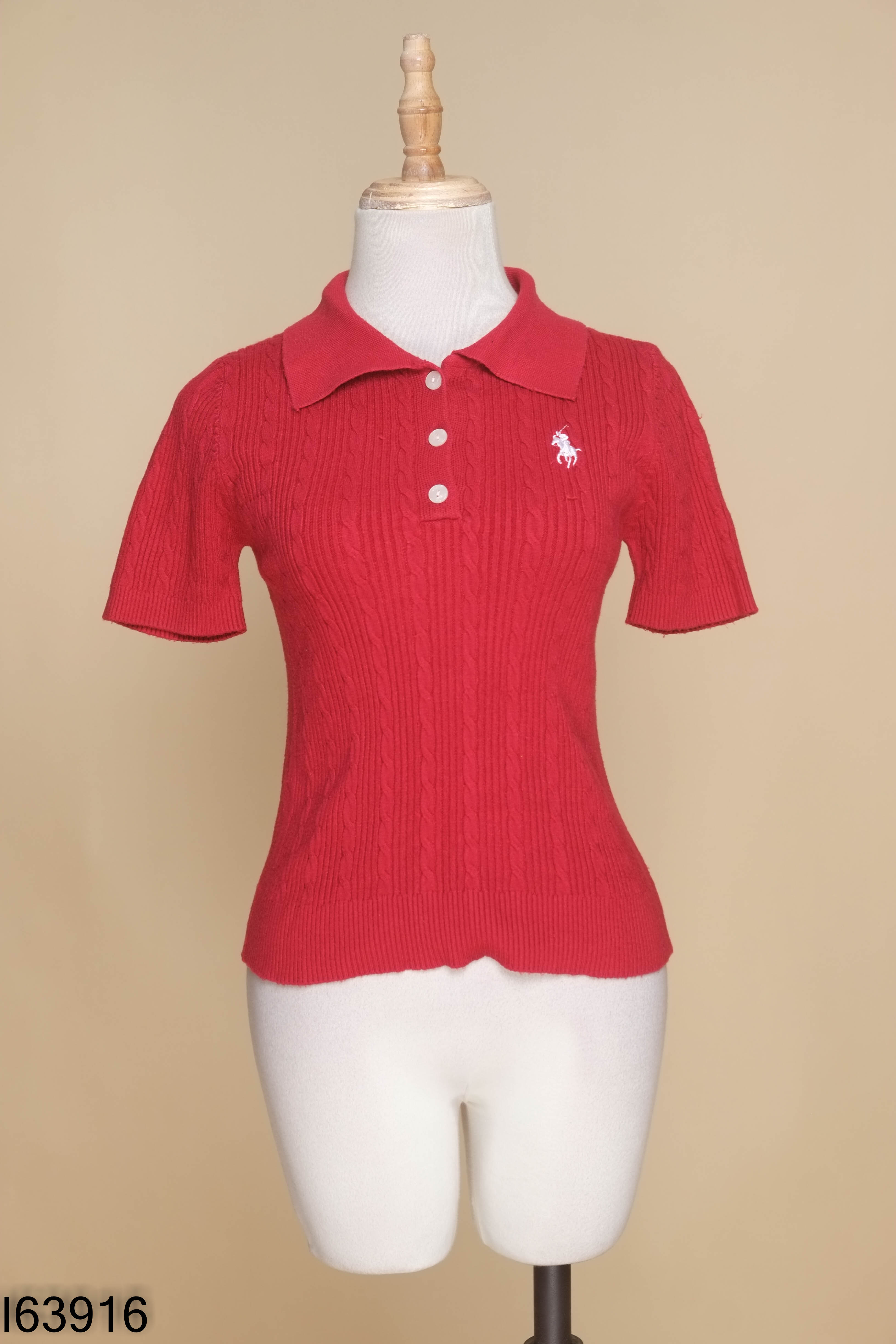 Áo len polo đỏ thêu