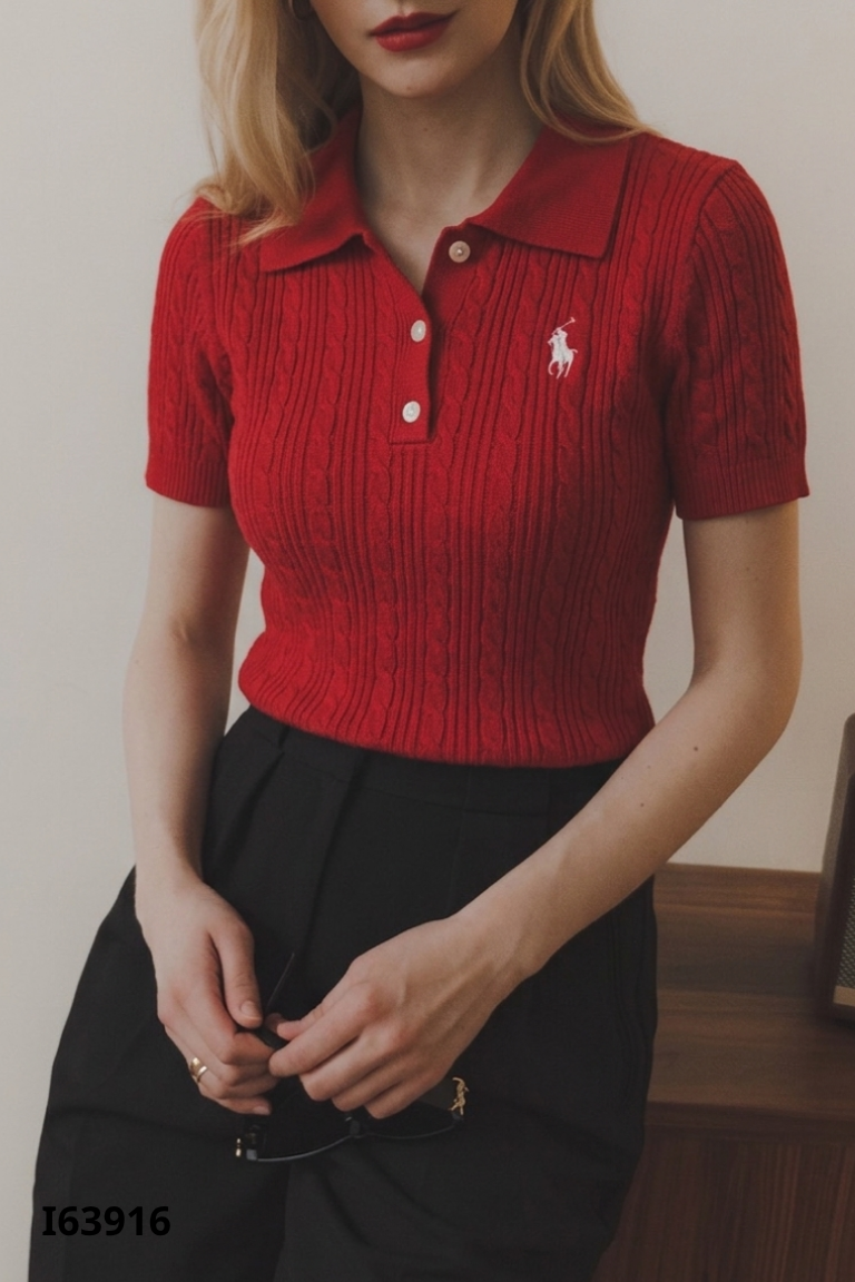Áo len polo đỏ thêu