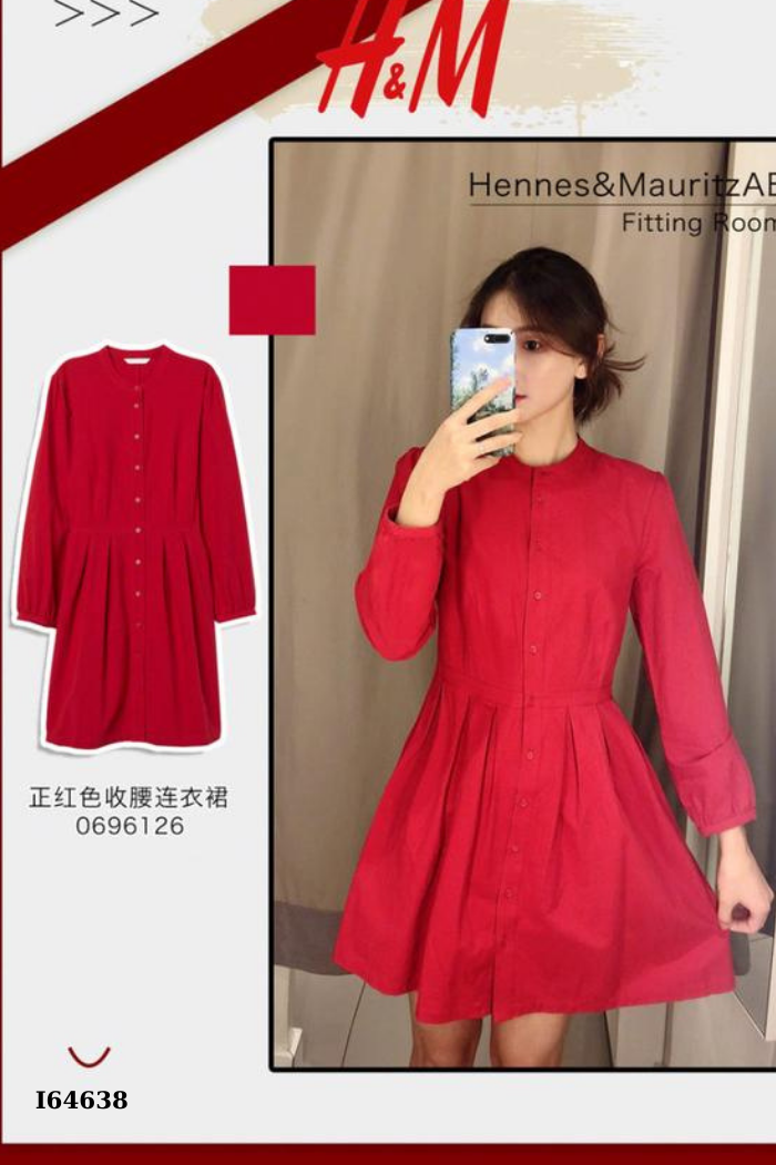 Váy HM đỏ dài tay