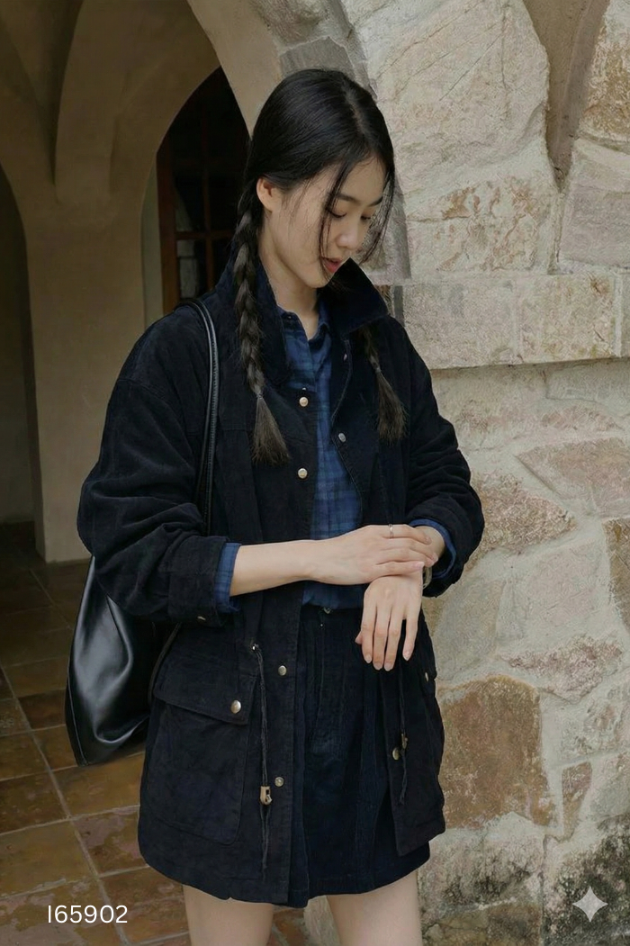 Áo khoác nhung đen