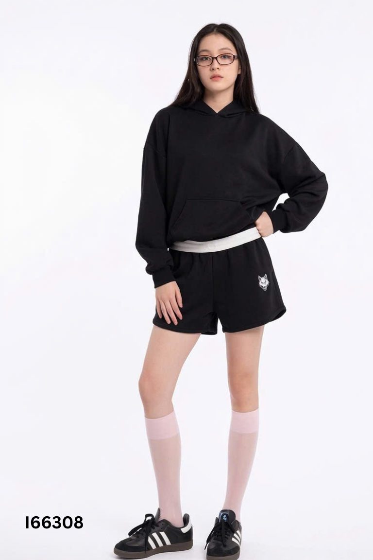 Set áo hoodie đen + quần short