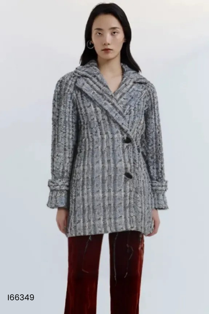 Áo khoác dạ tweed đen mix nâu dáng dài