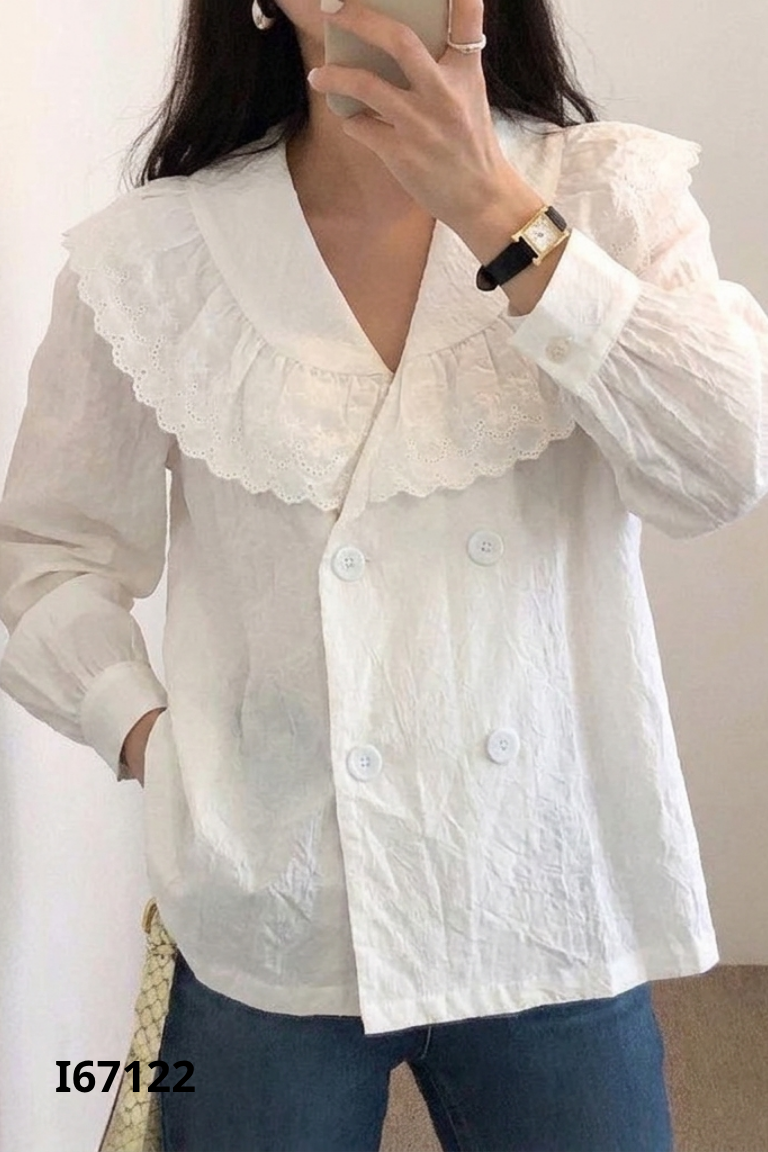 Áo đũi trắng cổ sen