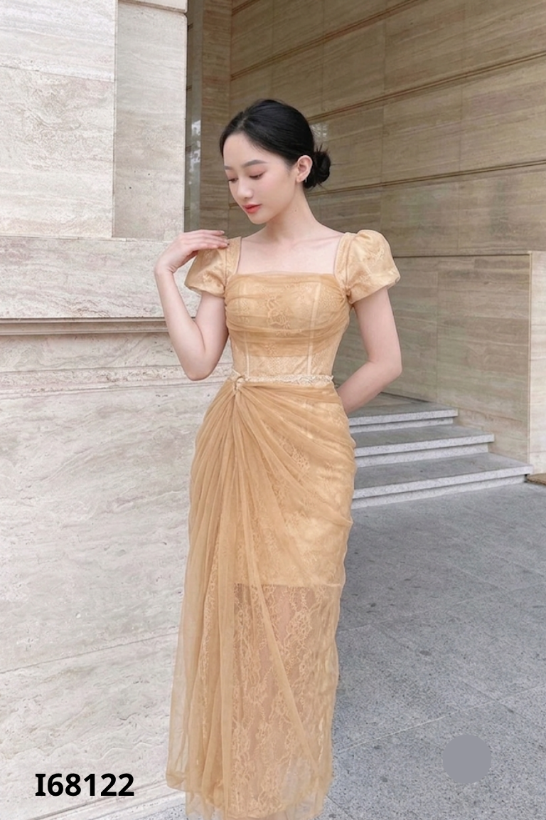 Váy ALICE ren nâu cổ vuông