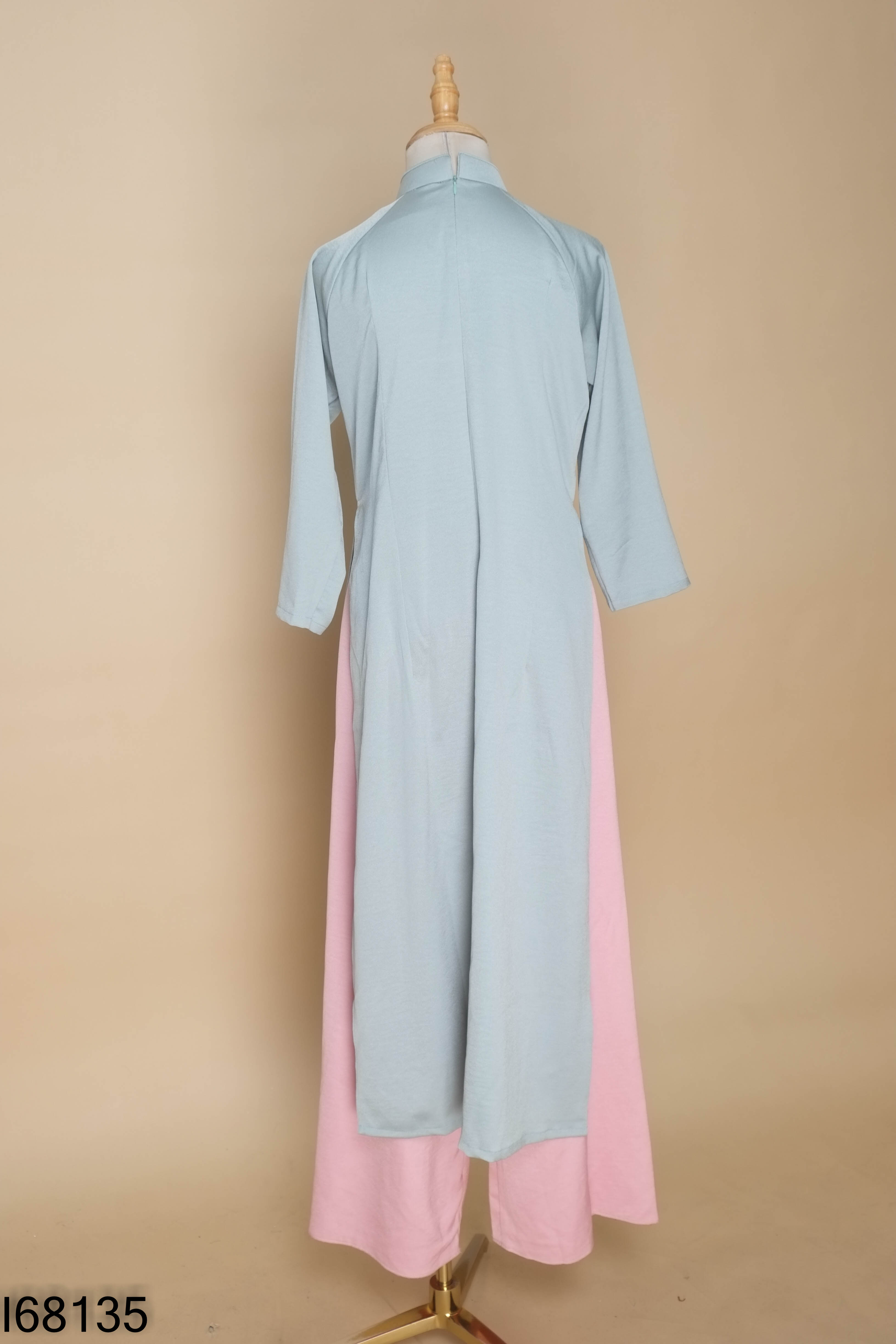 Set áo dài xanh + quần lụa hồng