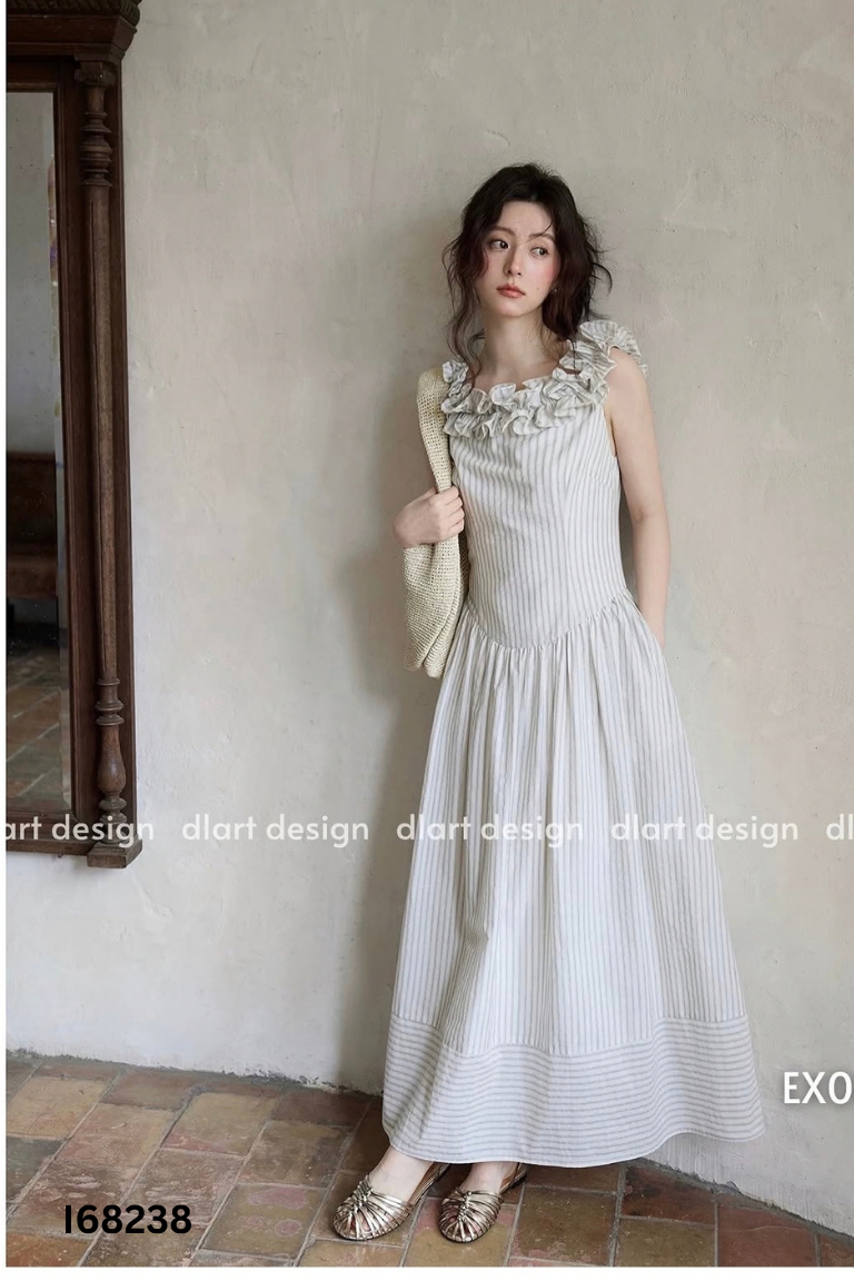 Váy trắng kẻ ANNIE'S bèo vai