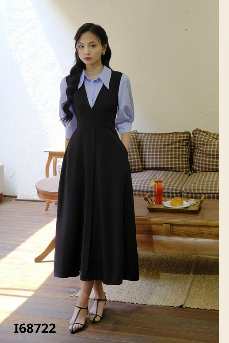 Váy đen MIO LADY phối cổ xanh