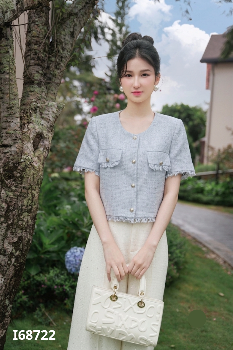 Áo xanh xám cúc bạc