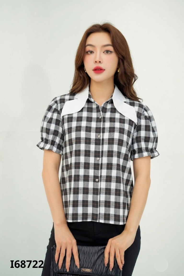 Áo đen caro OUTSET cổ sen