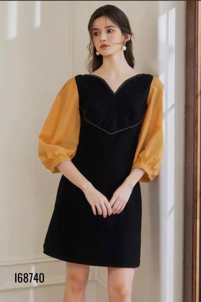 Váy đen DAISY phối tay be