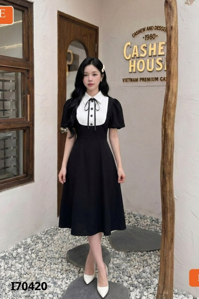 Váy BEMINE đen mix trắng
