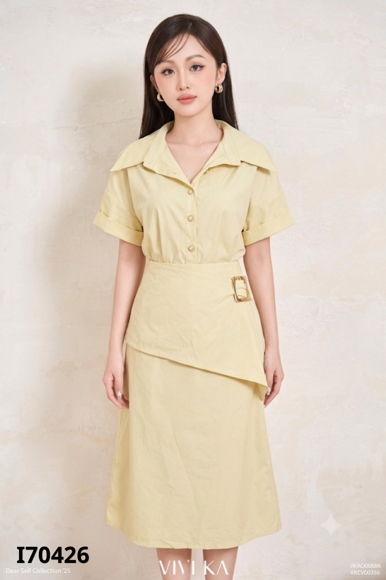 Set PHAI Woman vàng áo sơ mi + chân váy