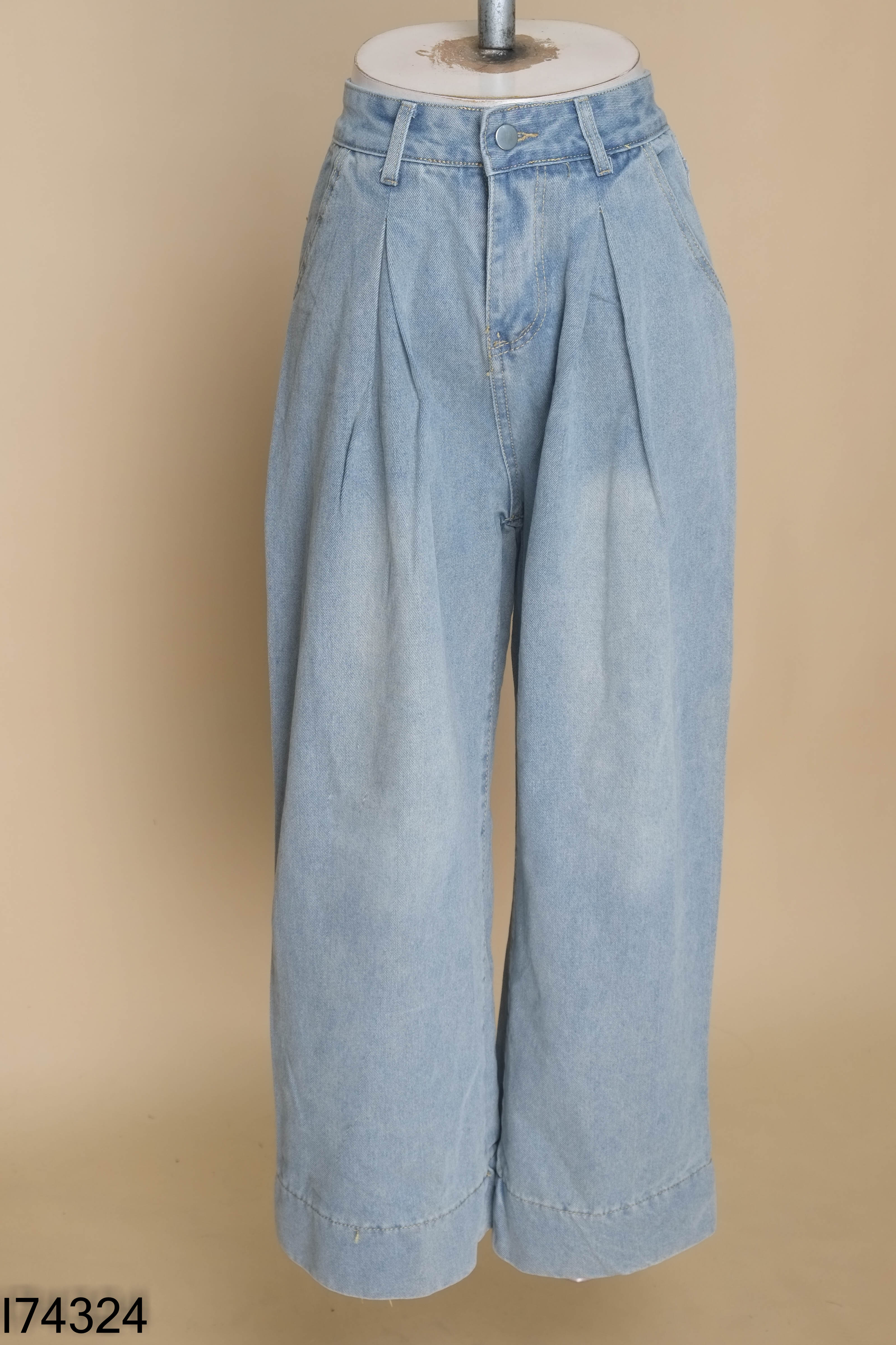 Quần jeans suông LAMMY DESIGN xanh trơn
