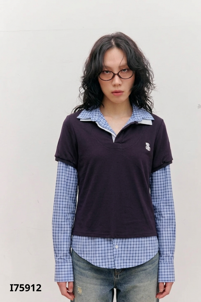 Áo xanh than YA!WHAT phối cổ sơ mi