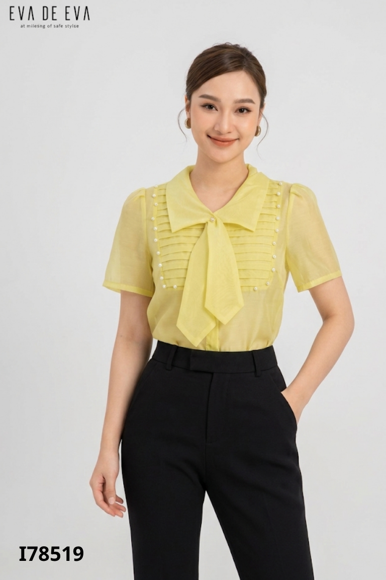 Áo chiffon xanh vàng đính ngọc