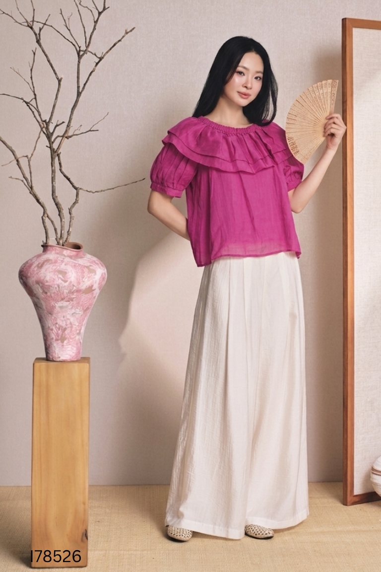 Áo trễ vai linen tím
