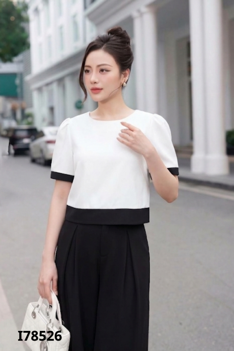 Áo trắng CHAMY GABY viền đen