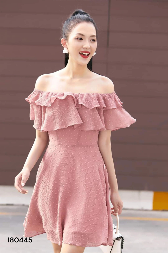 Váy 20AGAIN tím voan hoa trễ vai