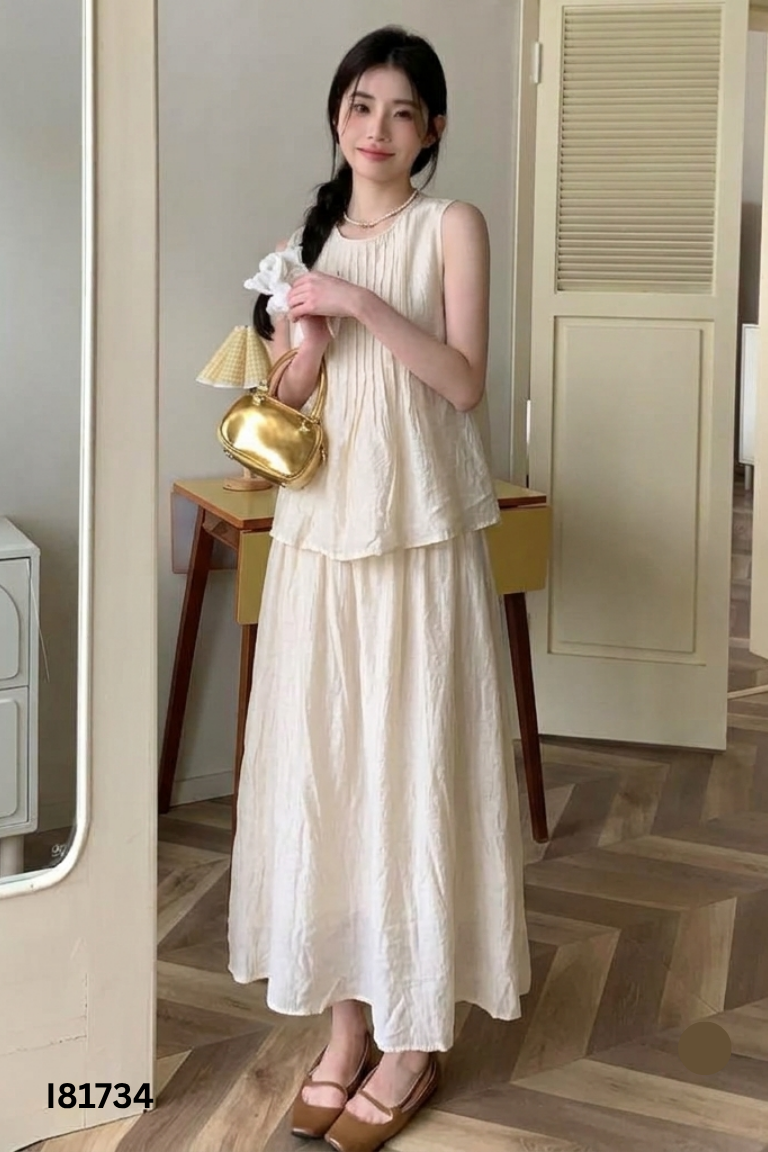 Set áo + chân váy be trơn