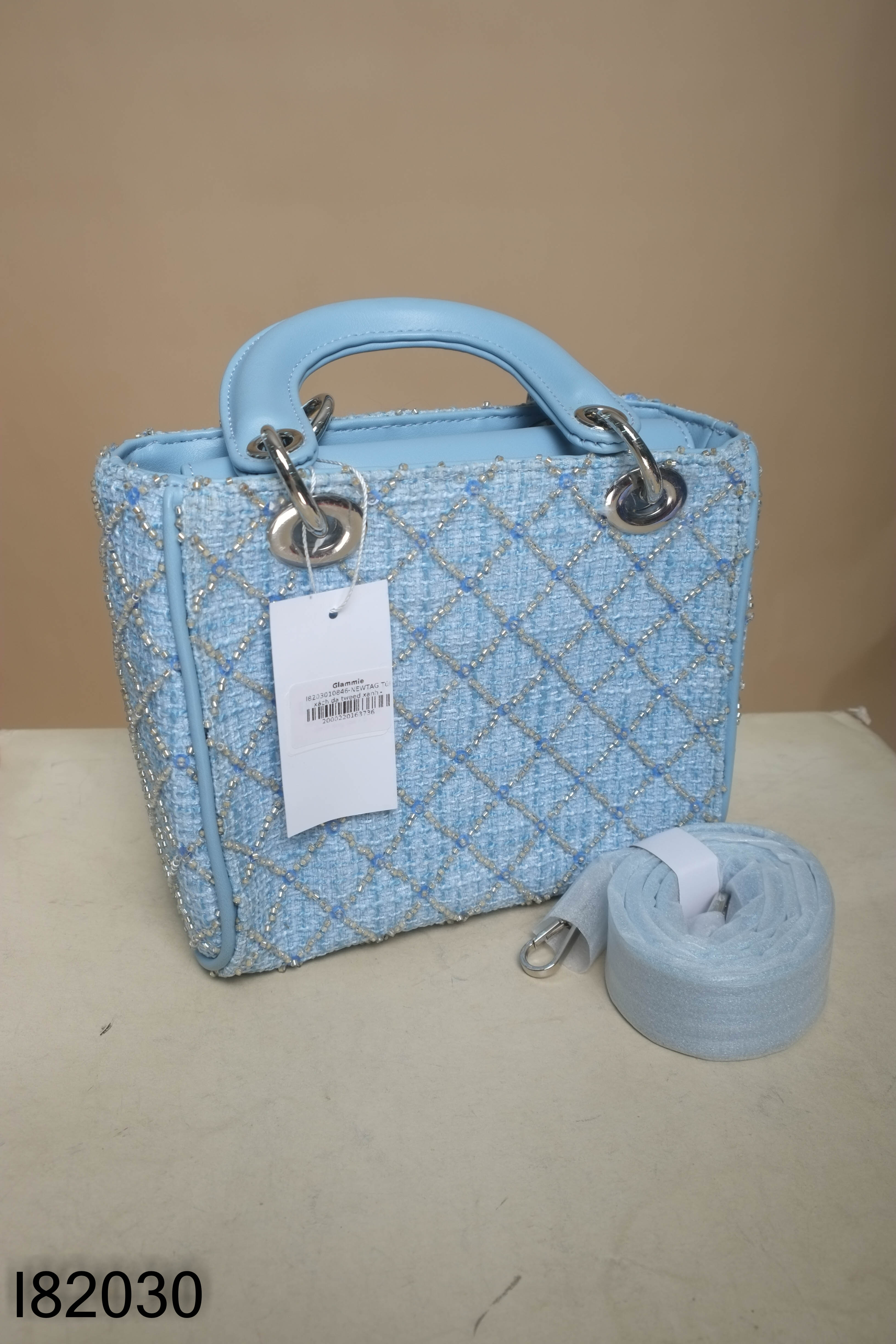 NEWTAG Túi xách dạ tweed xanh