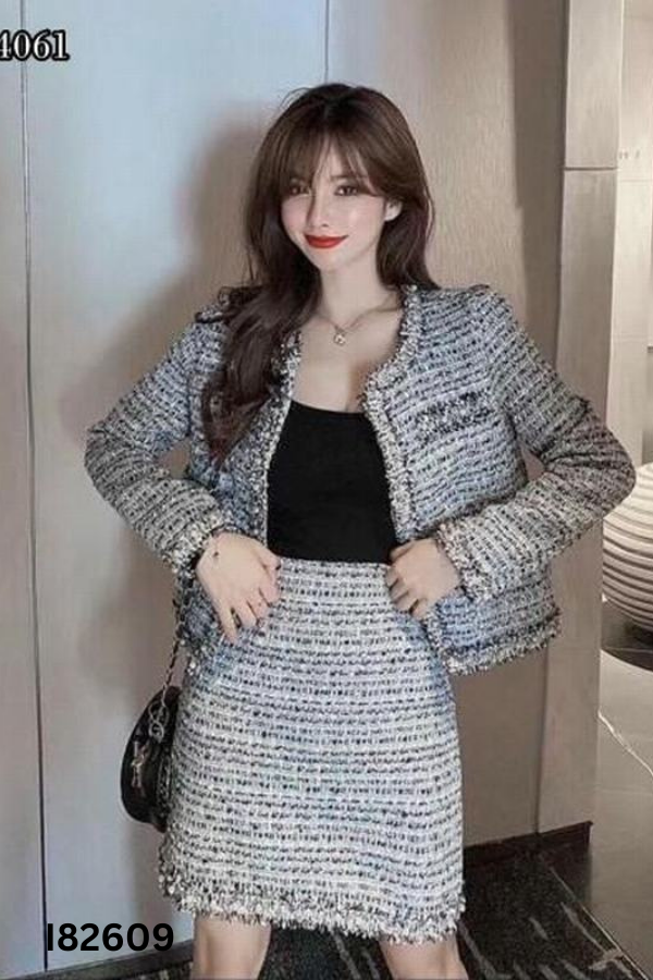 Áo khoác dạ MYAN xanh kẻ màu