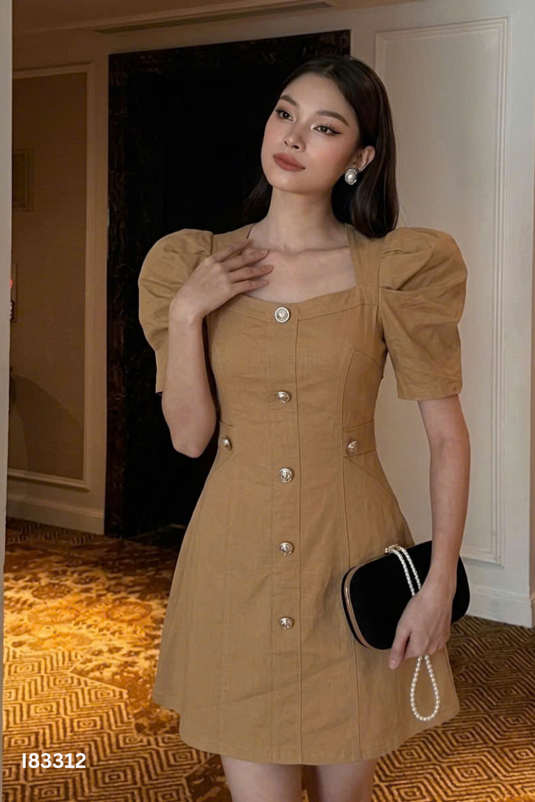 Váy nâu cúc đồng