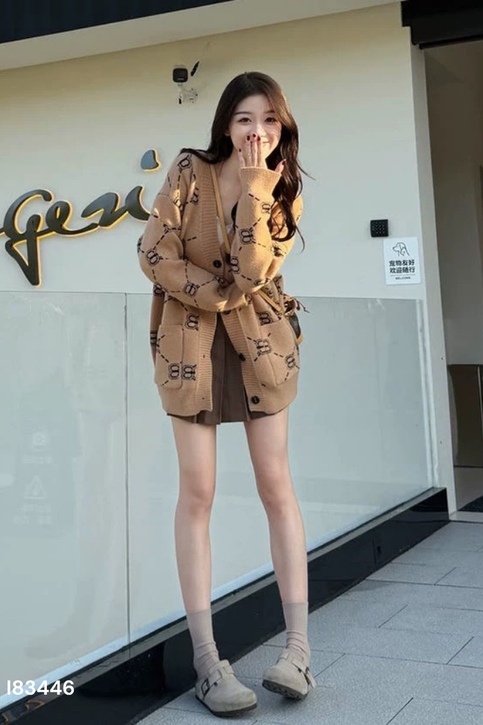 Áo cardigan len be họa tiết