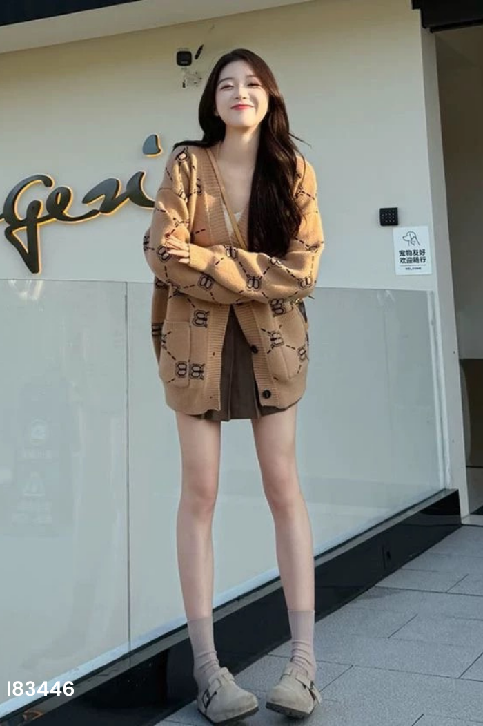 Áo cardigan len be họa tiết