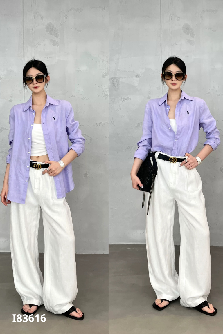 Áo sơ mi linen tím thêu ngựa