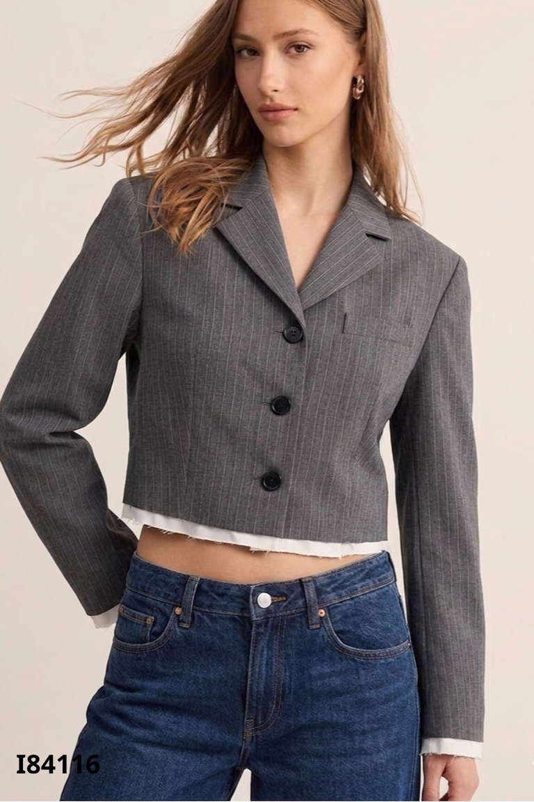 Áo khoác vest xám đen viền trắng