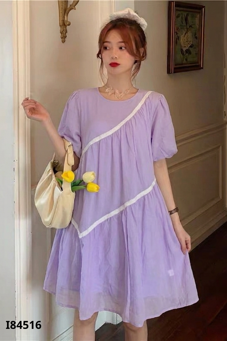Váy babydoll tím cổ tròn