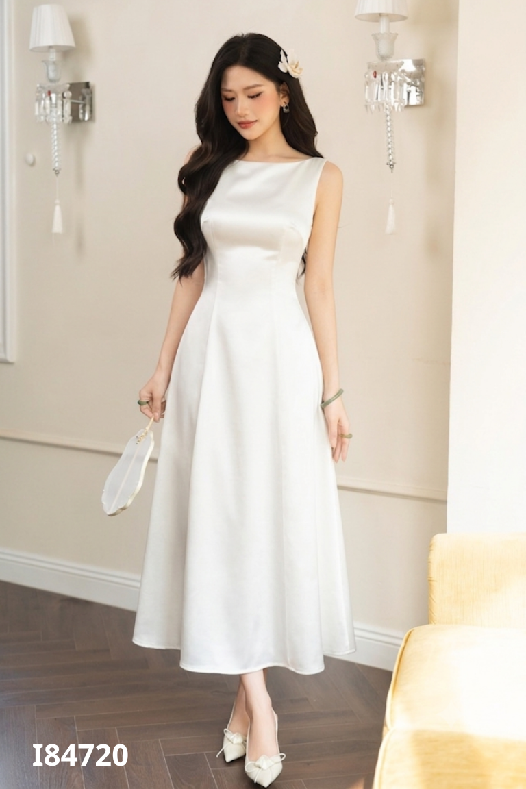 Váy trắng ánh GEM trơn sát nách