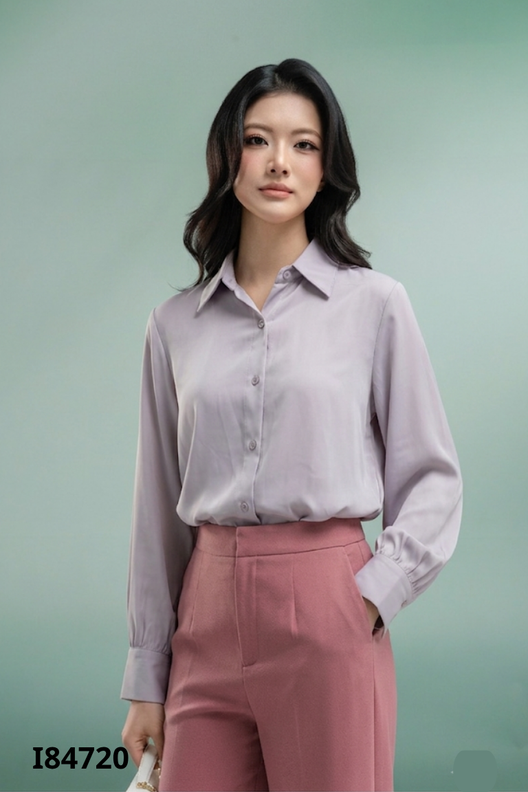 Áo sơ mi ghi sáng trơn