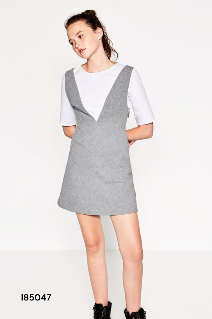 Váy ZARA xám phối trắng