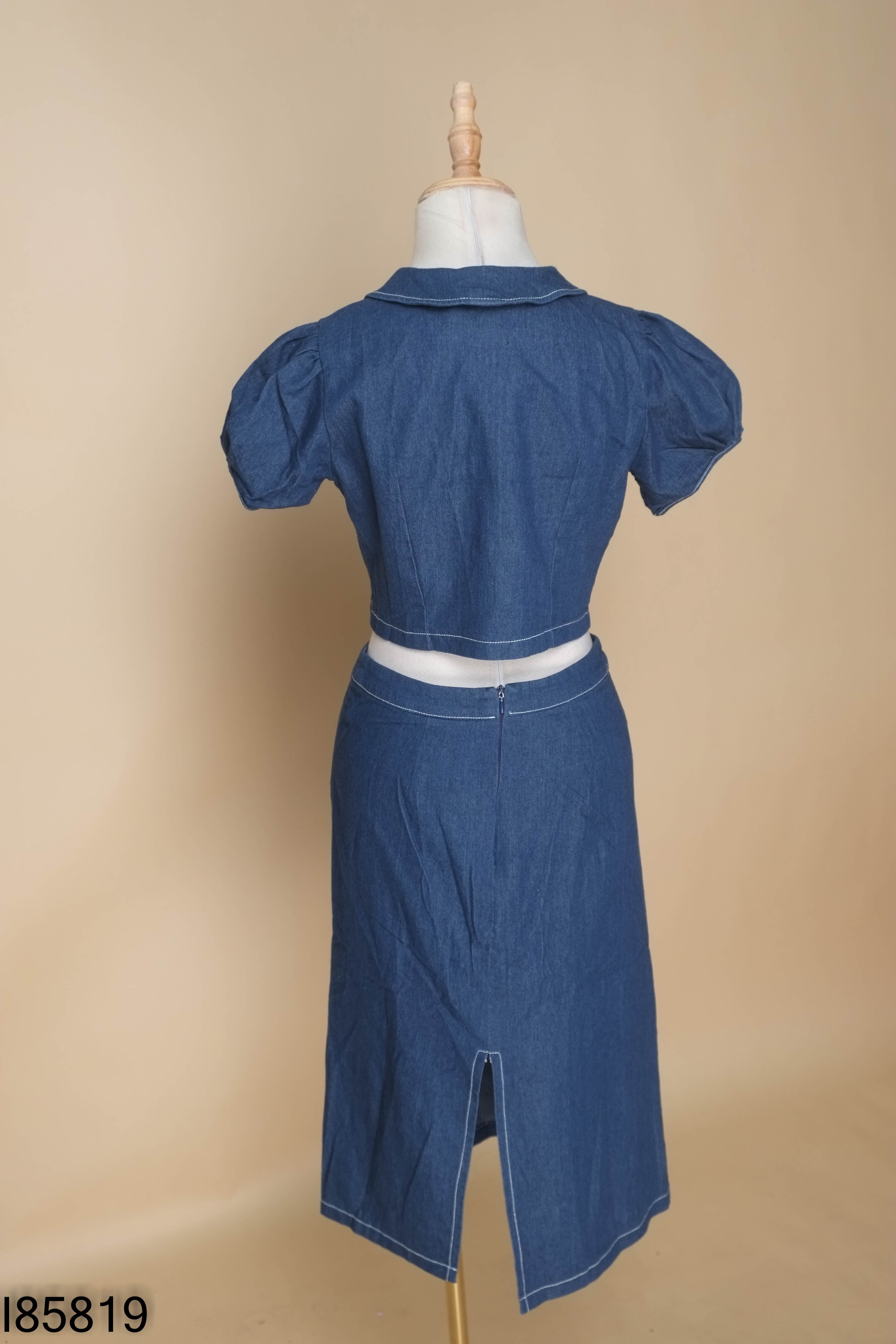 Set áo sơ mi +chân váy jean xanh