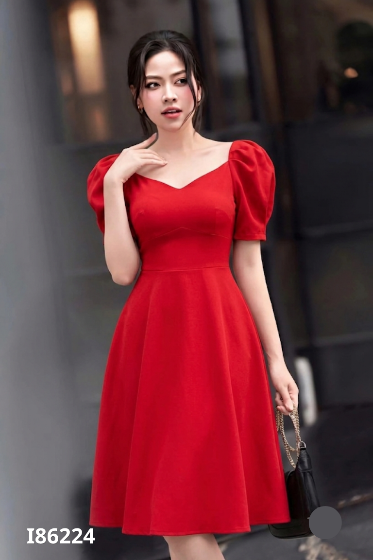Váy đỏ BIEL tay bồng