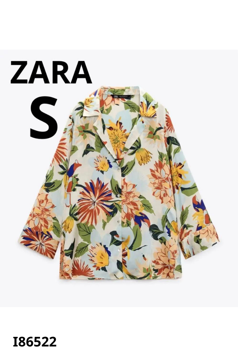 Áo lụa xanh be ZARA họa tiếtv