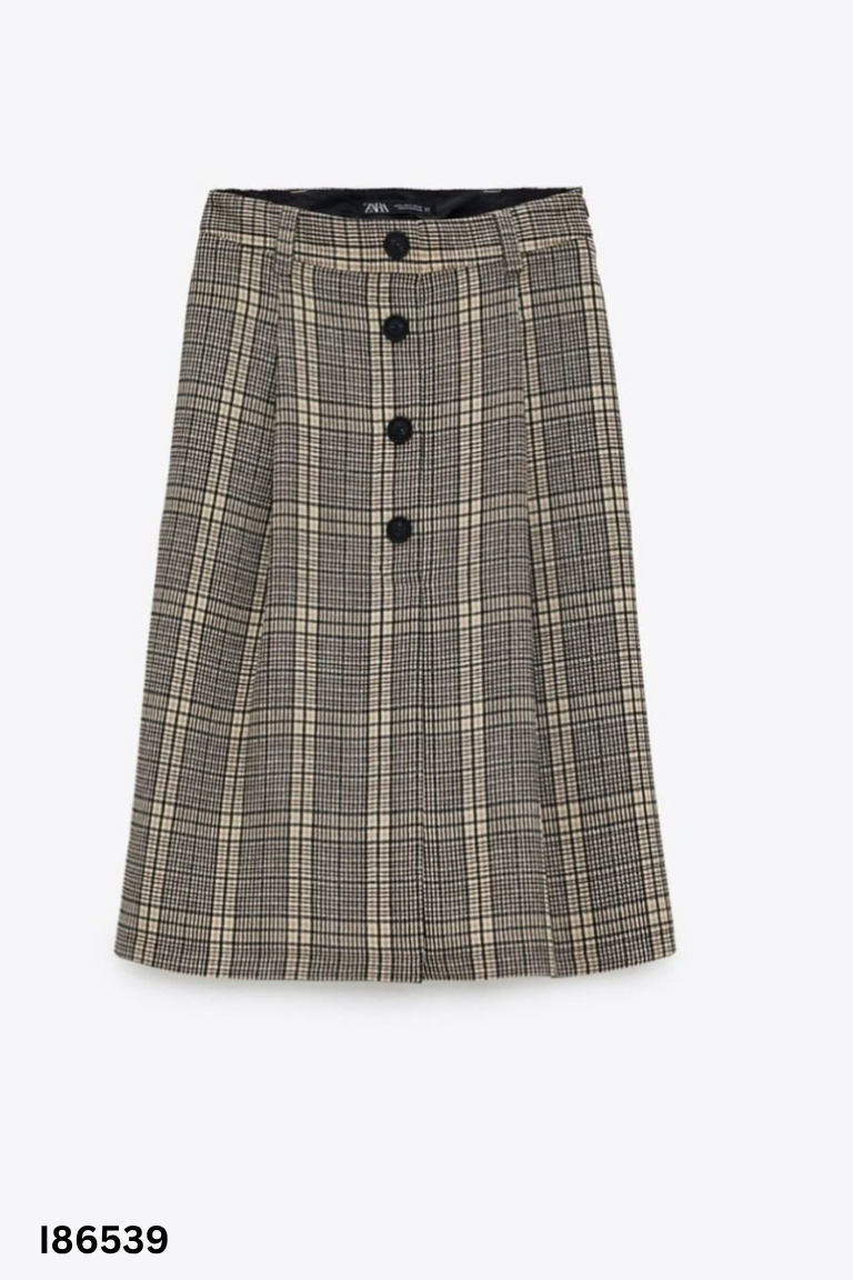 Chân váy nâu kẻ ZARA giả quần (xuất)