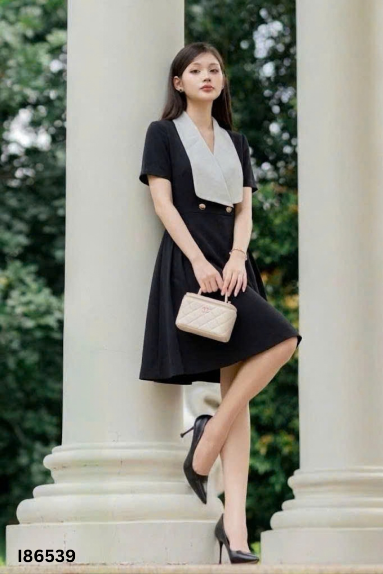 Váy đen phối cổ trắng kiểu