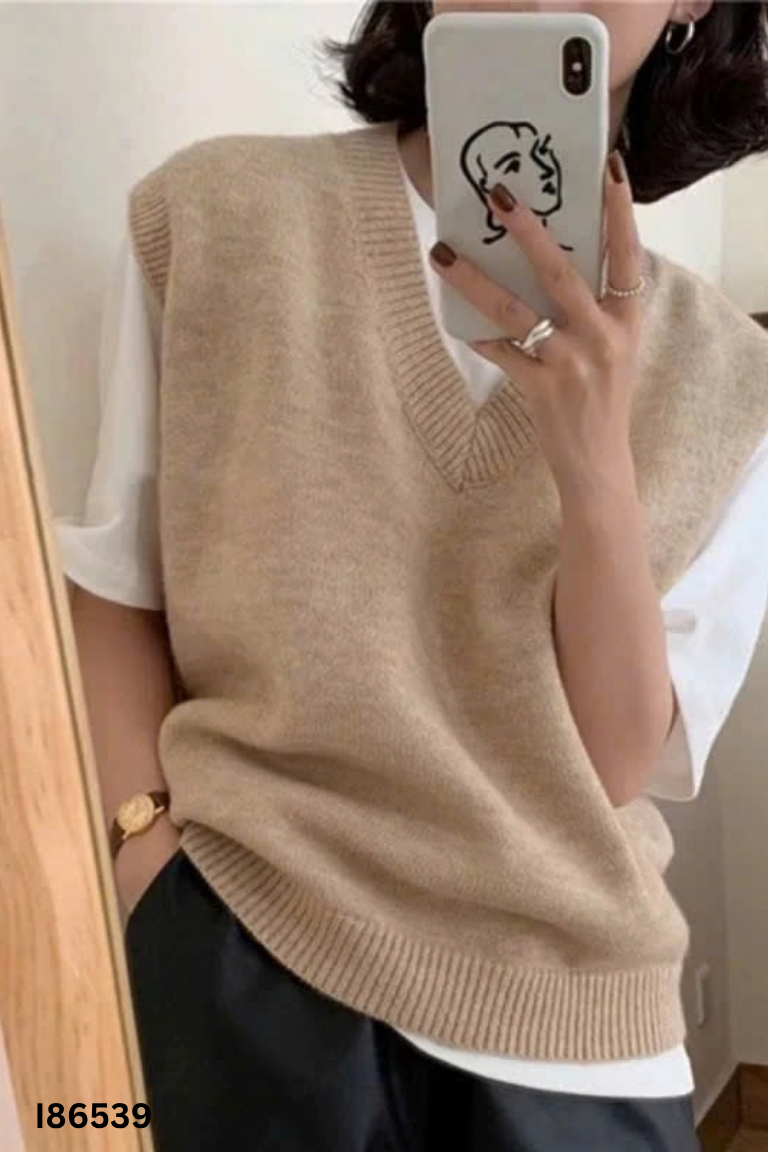 Áo gile len nâu ZARA trơn