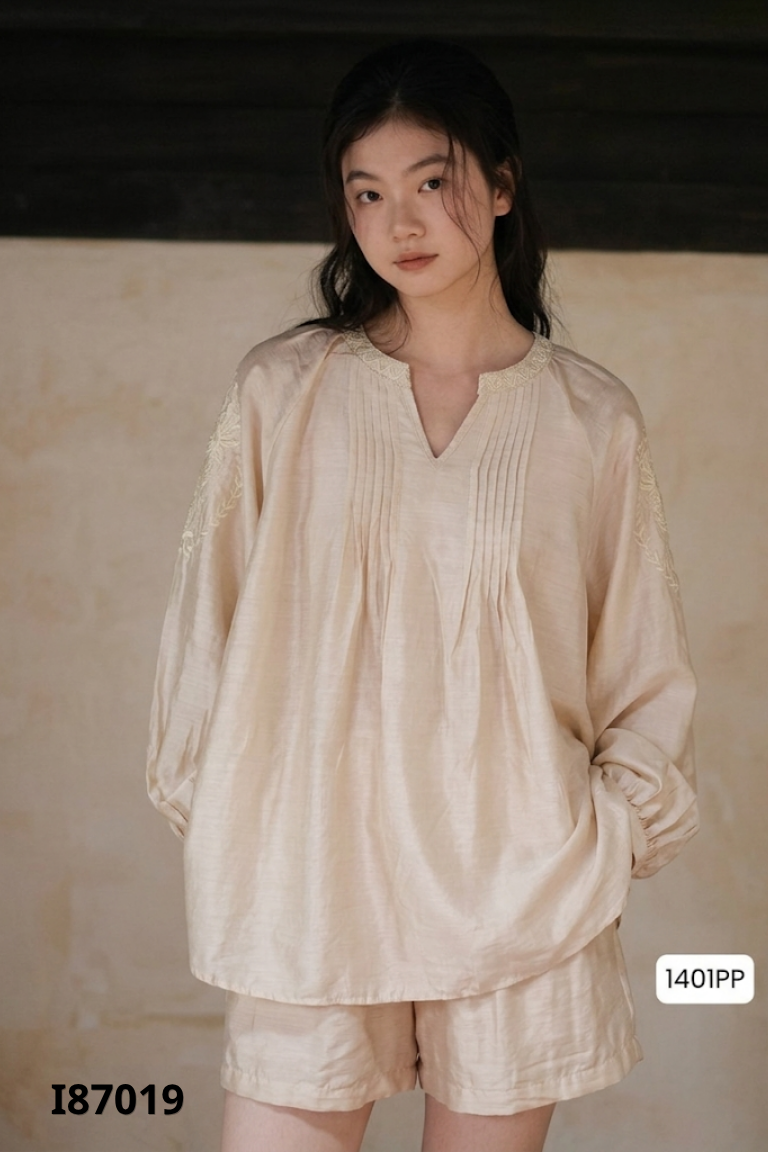 Áo voan MELBON xếp ly