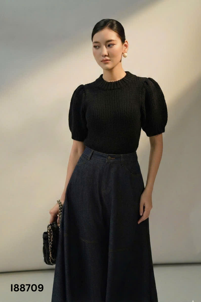 Áo len đen ngắn tay