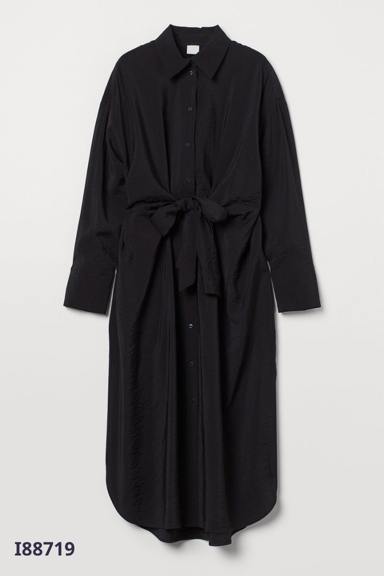 Váy sơ mi suông đen buộc eo H&M