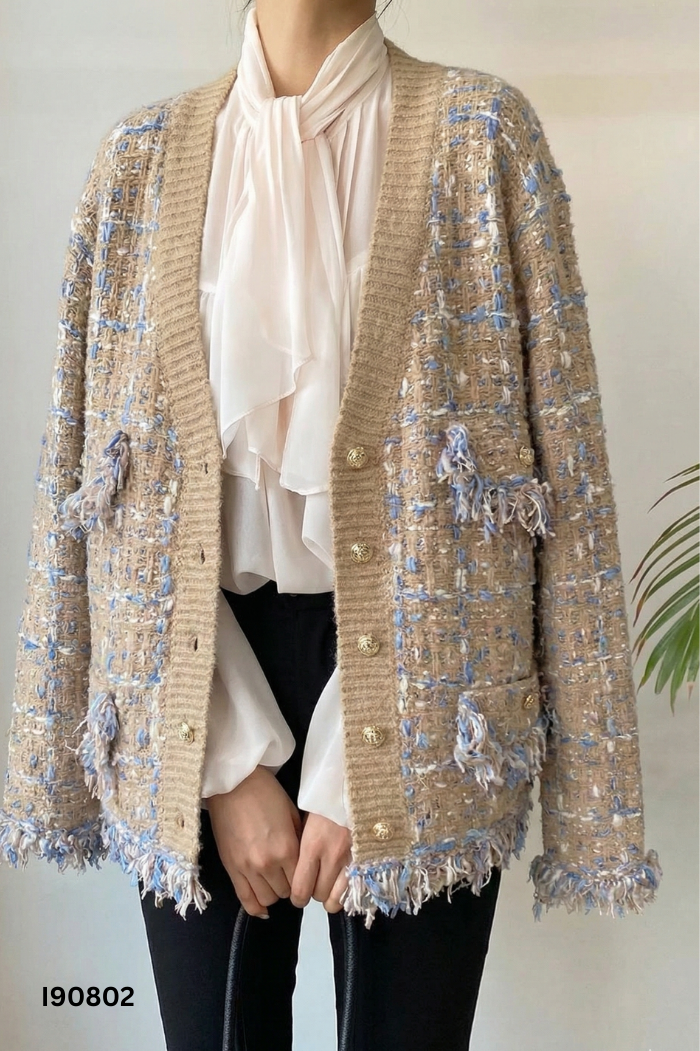 Áo len cardigan nâu MARIE phối cúc sáng