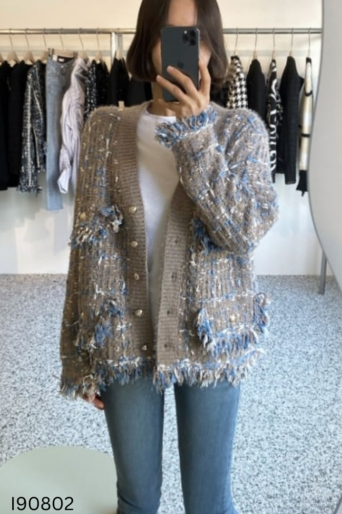 Áo len cardigan nâu MARIE phối cúc sáng