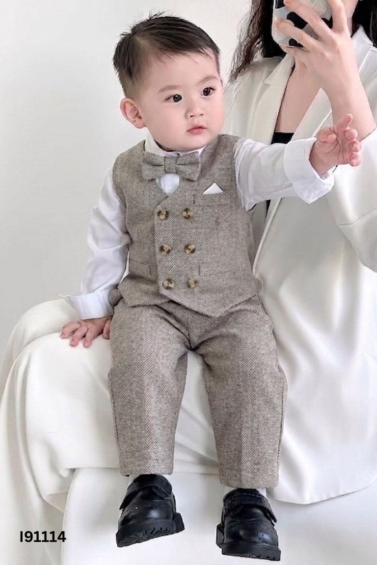 Set 3 món nâu phối trắng kid