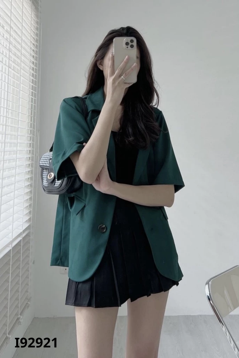 Áo blazers xanh tay cộc