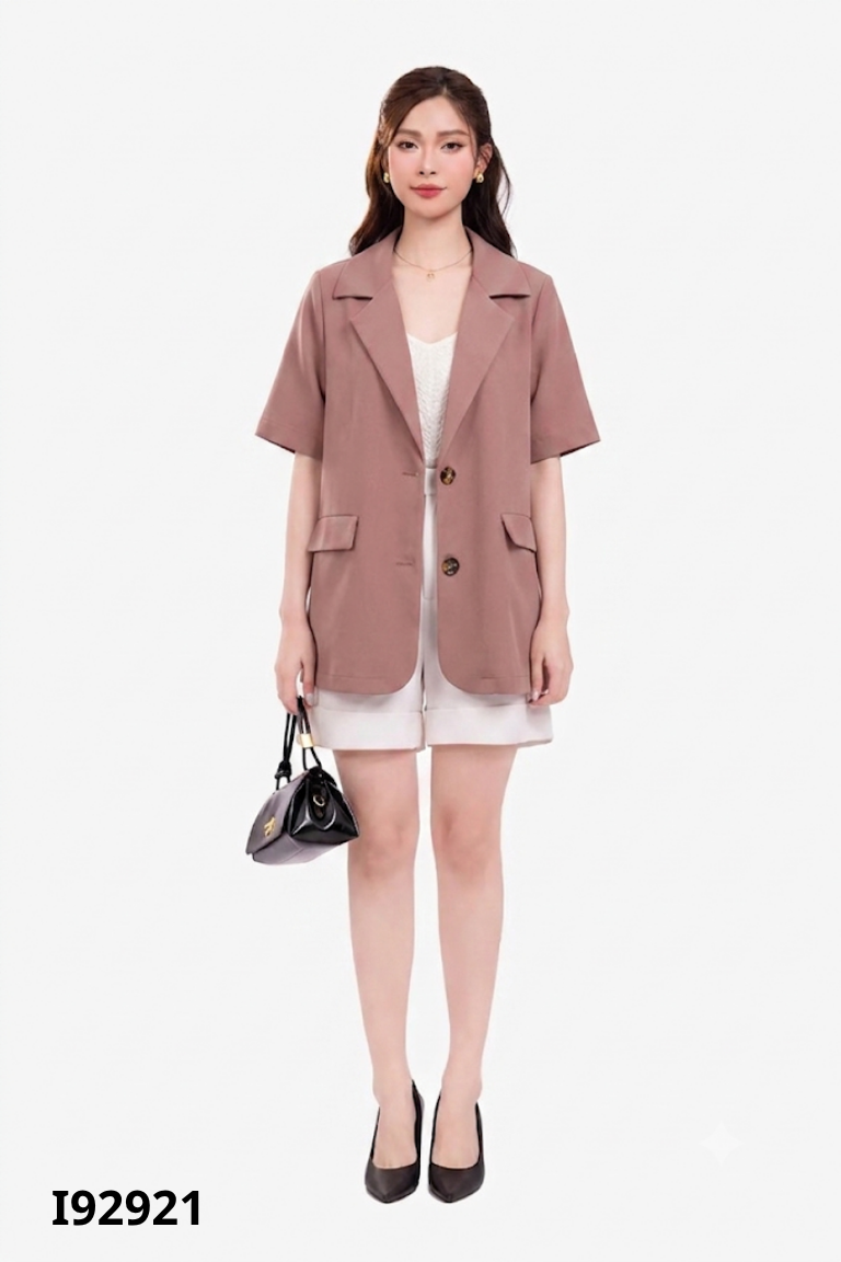Áo blazers nâu trơn tay cộc